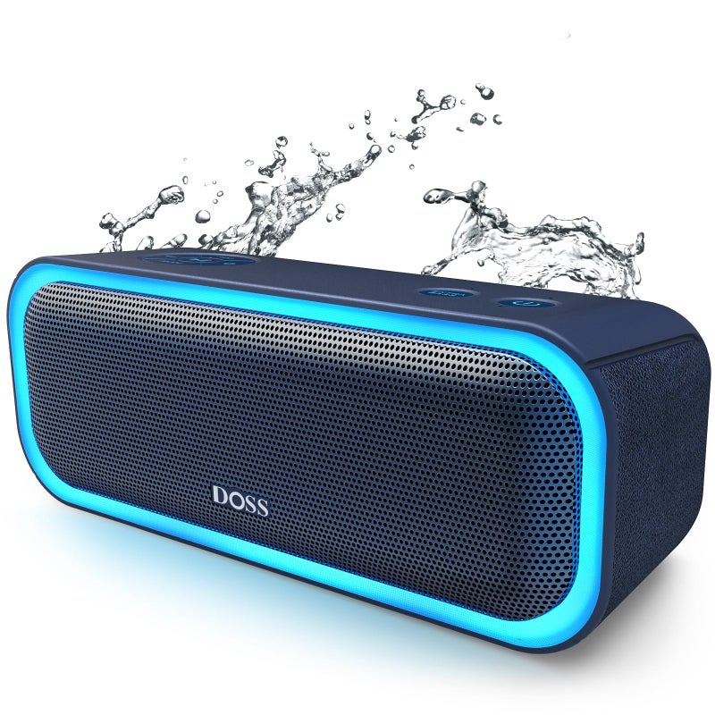 DOSS SoundBox Pro Bluetooth Speaker, 20W Stereo Sound, Active Extra Bass, 20H Playtime, Multi-Colors Lights, Wireless Stereo Pairing, IPX6 Waterproof for Garden, Hiking, Camping, Beach, Party-Blue - Image 1
